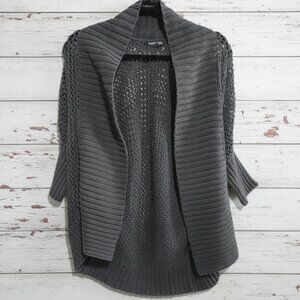 Express Medium Gray Open Knit Cardigan Sweater Ribbed Detail